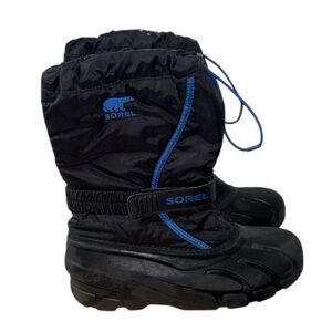 Sorel Black Blue Flurry Waterproof Winter Boots Nylon Rubber Ski Snow Size 7